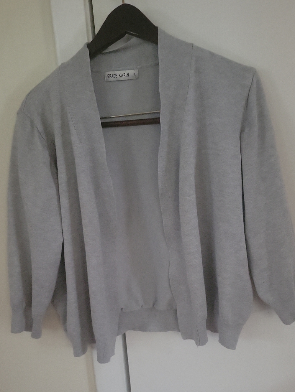 Grace Karin Soft Light Gray Open-Front Knit Cardigan